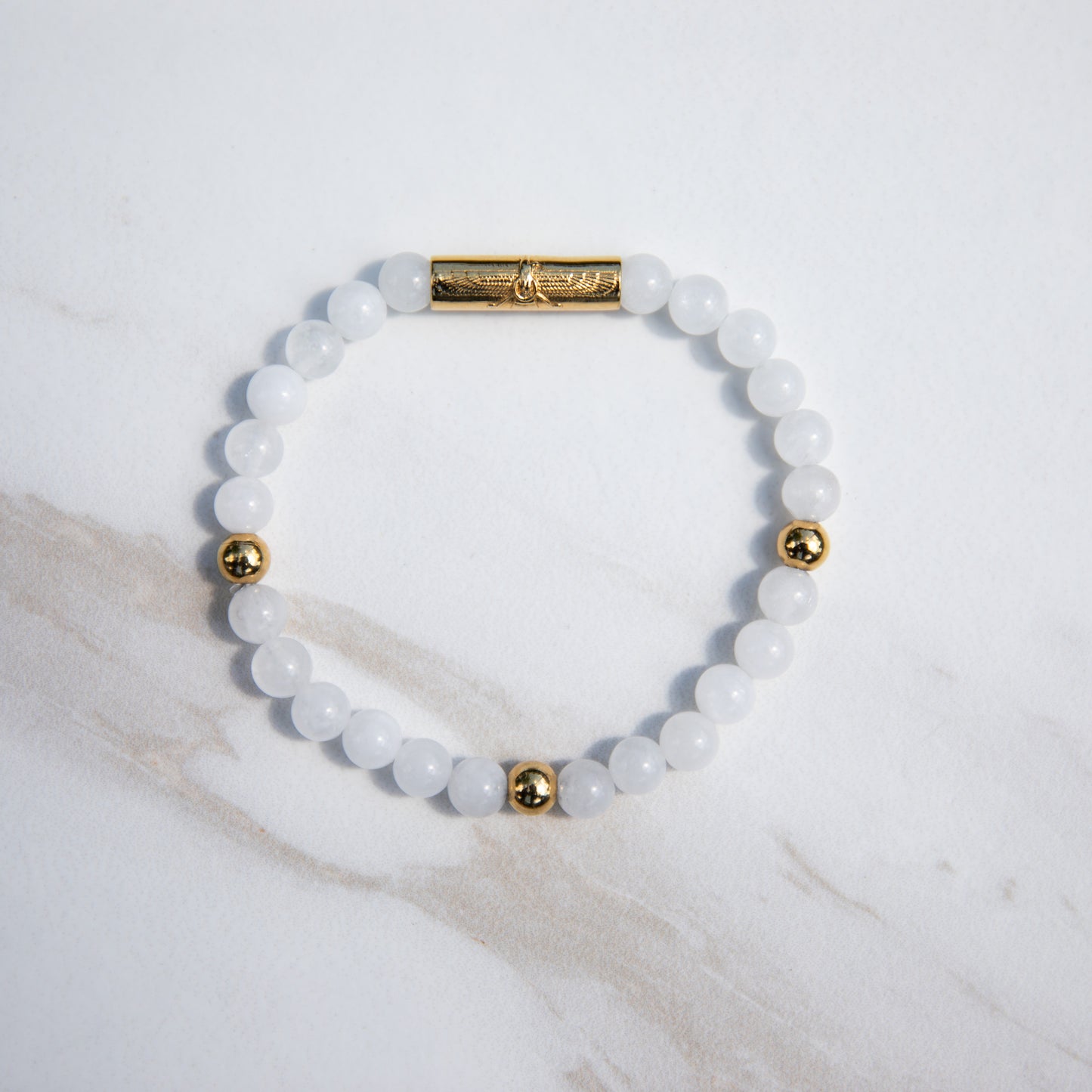 18 Karat Farvahar Persian Bracelet White Jade